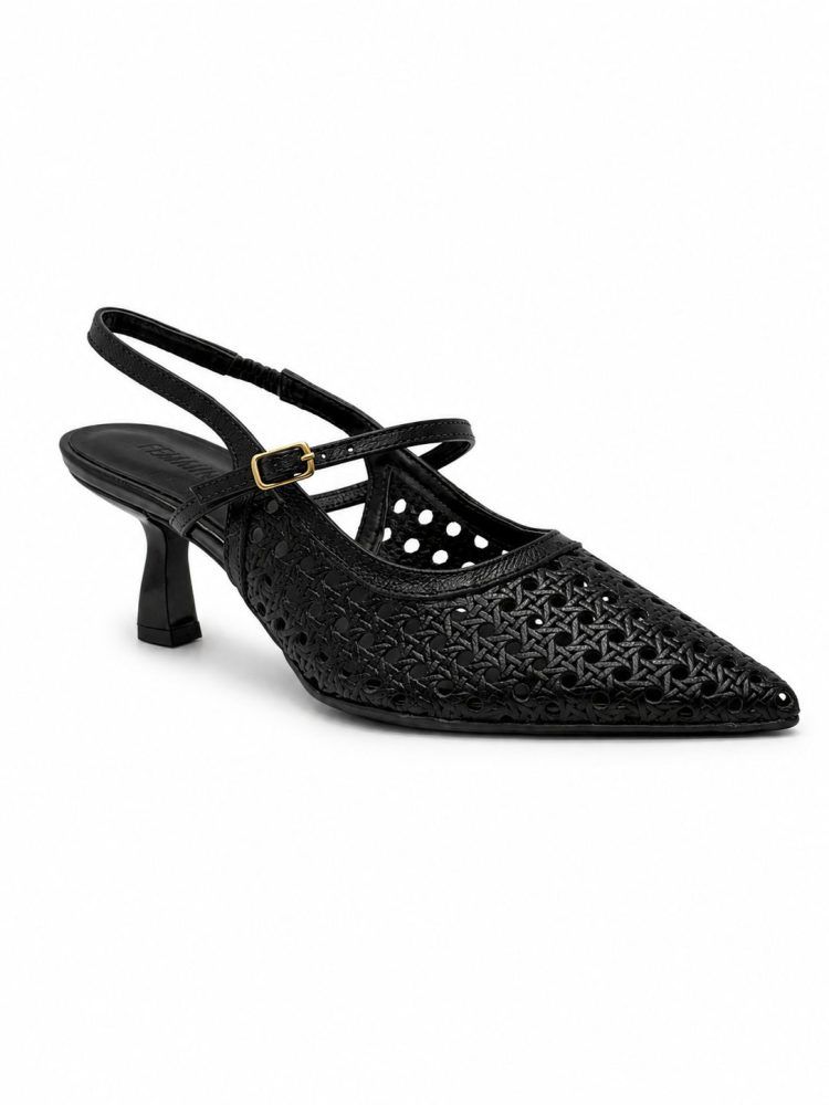 SLINGBACK SALTO KITTEN HEELS COURO NARA PRETO SLINGBACK SALTO KITTEN HEELS COURO NARA PRETO
