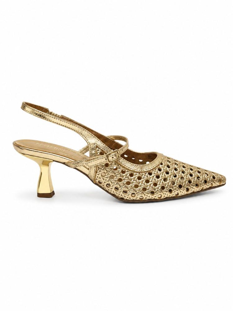 SLINGBACK SALTO KITTEN HEELS COURO NARA DOURADO SLINGBACK SALTO KITTEN HEELS COURO NARA DOURADO