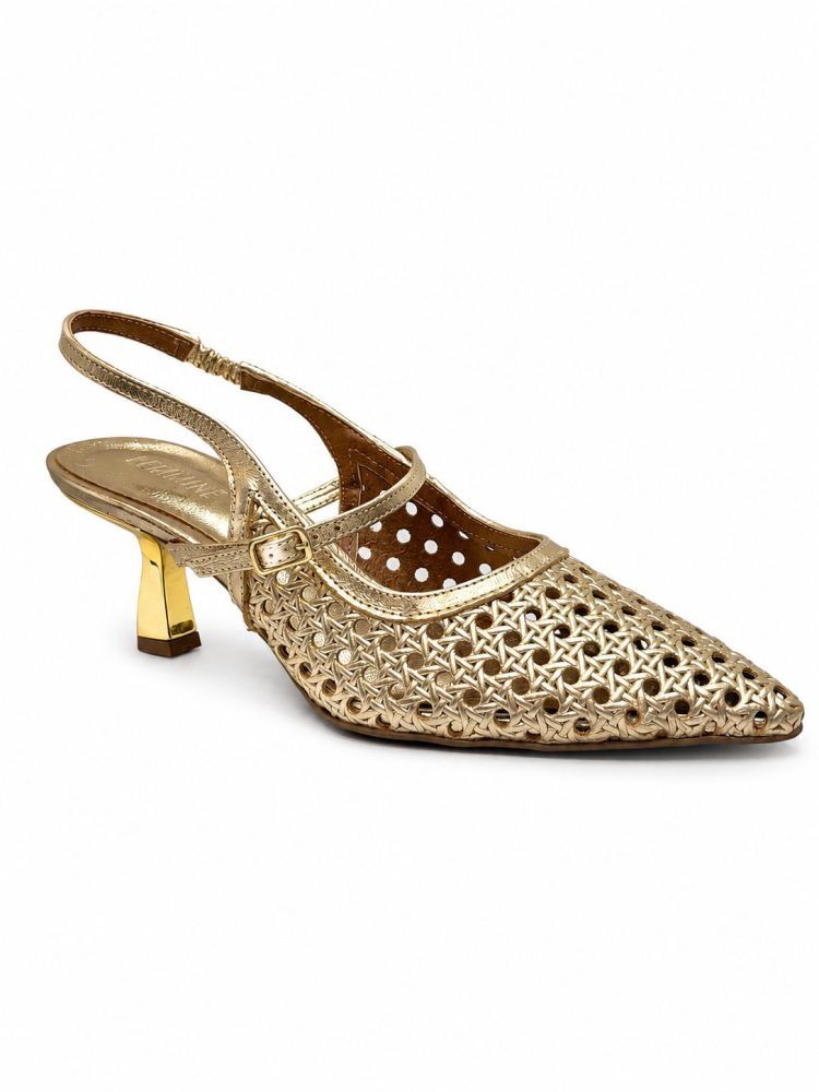 SLINGBACK SALTO KITTEN HEELS COURO NARA DOURADO SLINGBACK SALTO KITTEN HEELS COURO NARA DOURADO