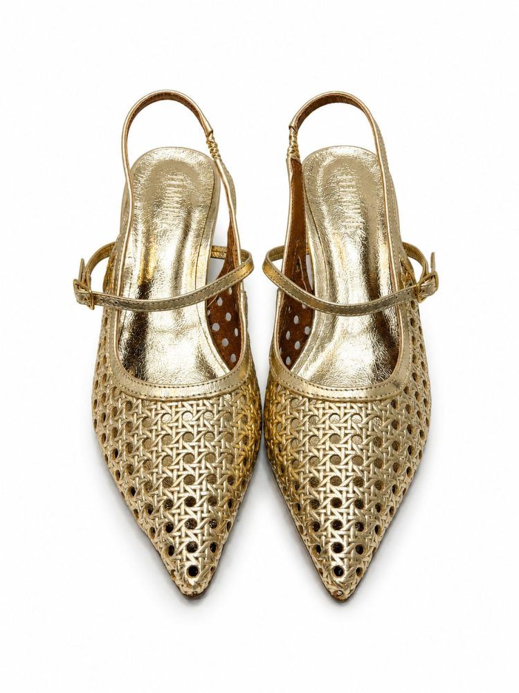 SLINGBACK SALTO KITTEN HEELS COURO NARA DOURADO SLINGBACK SALTO KITTEN HEELS COURO NARA DOURADO