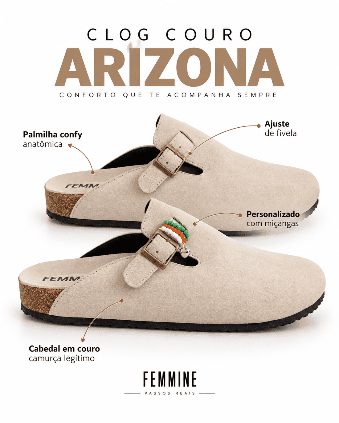 Clog Couro Legítimo Arizona Off White Clog Couro Legítimo Arizona Off White