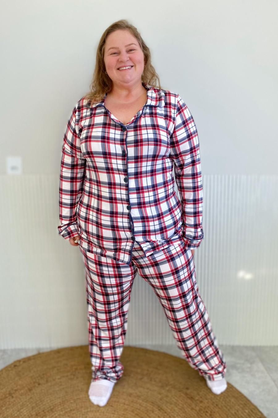 Pijama Americano Plus Size em Suede Xadrez 