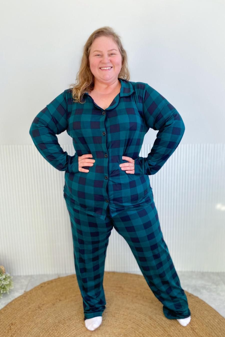 Pijama Americano Plus Size em Suede Xadrez 