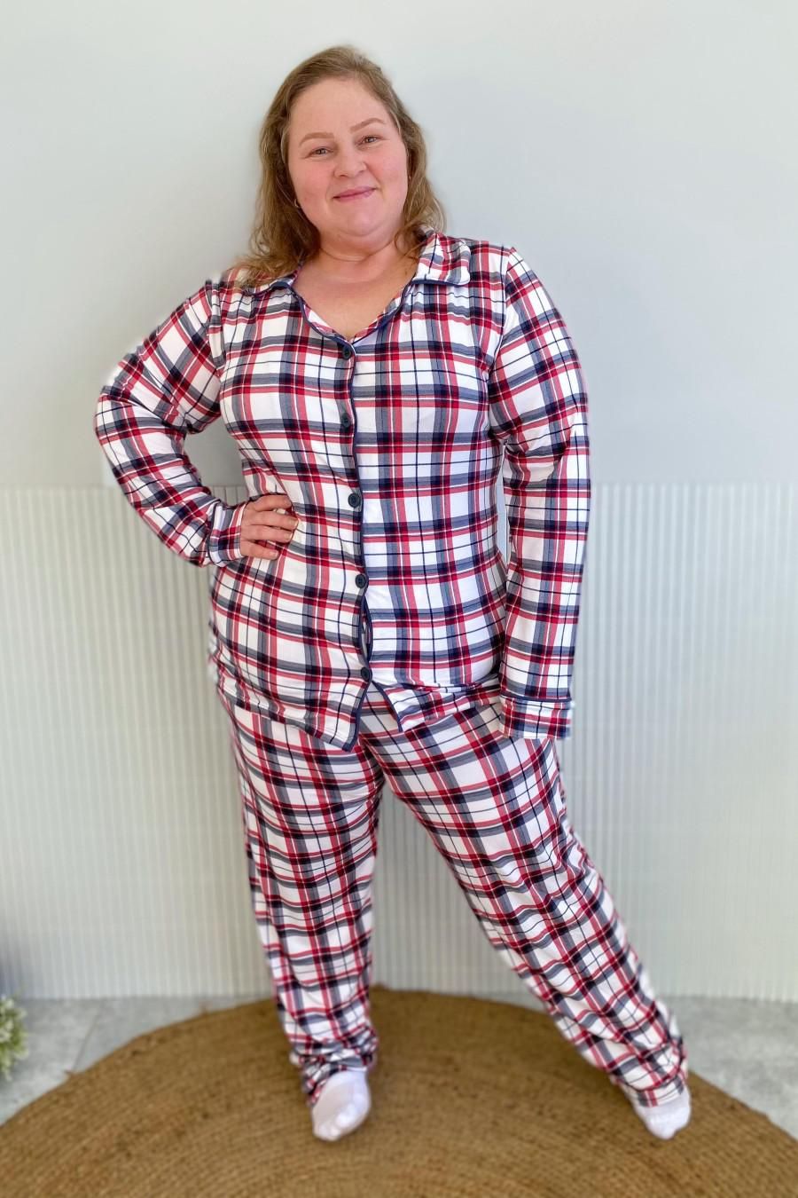 Pijama Americano Plus Size em Suede Xadrez 