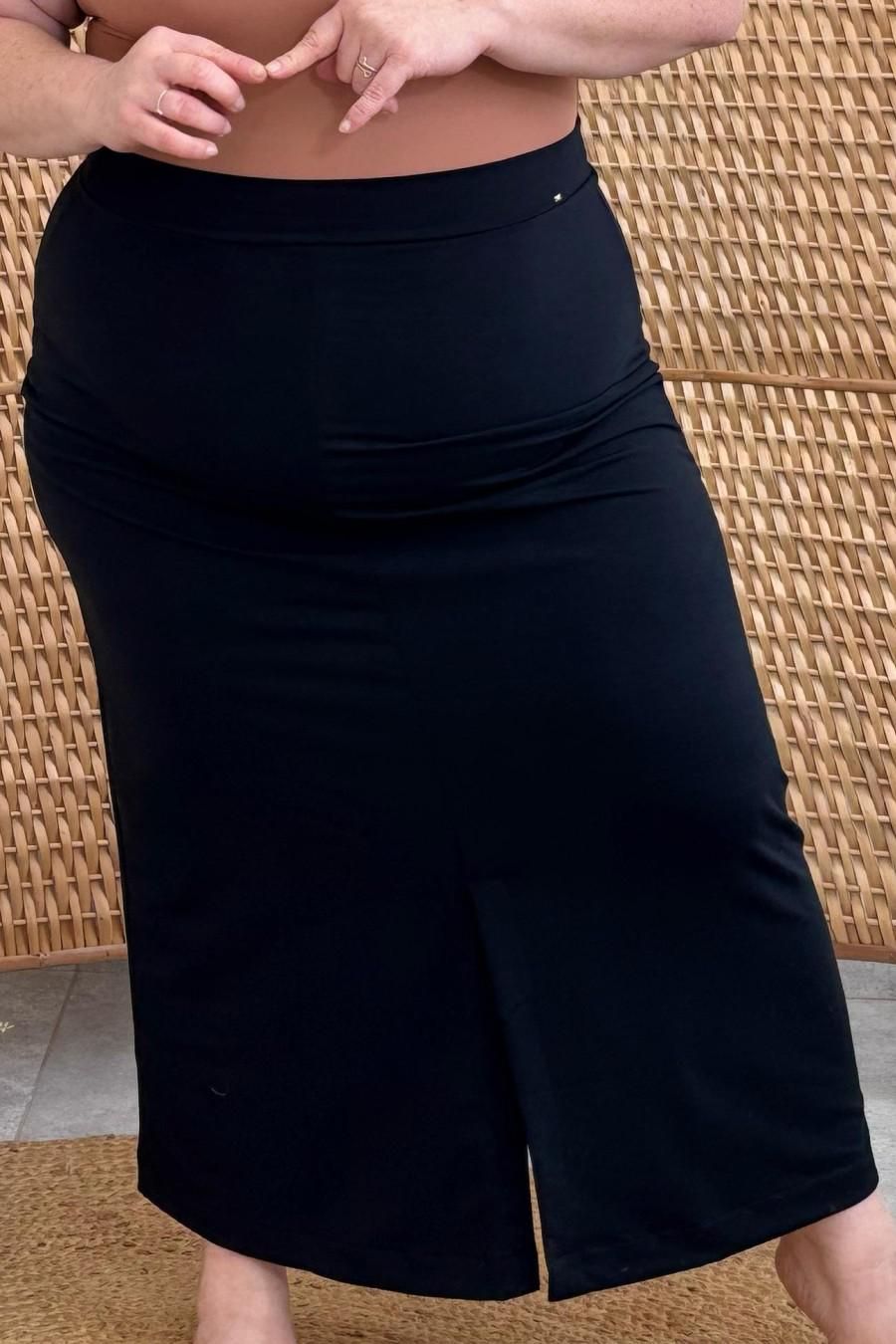 Saia Tania Plus Size Mopdelo Midi com Fenda Frontal