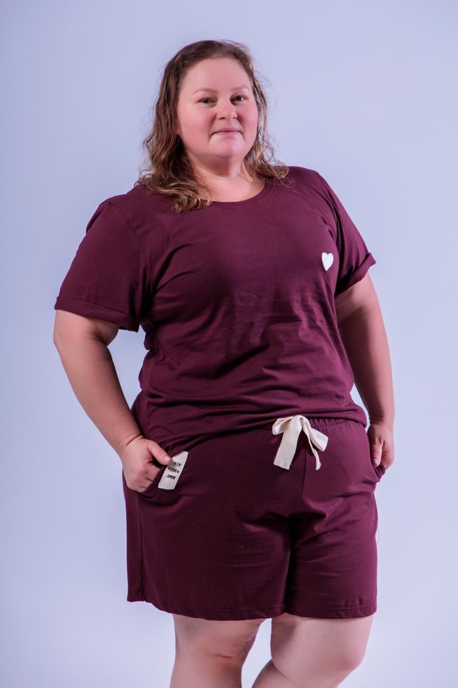 Pijama Feminino Plus Size em Algodão Detalhe Coração 