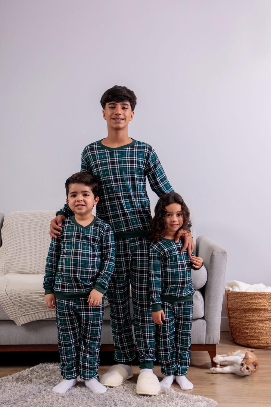 Pijama Infantil Xadrez em Suede