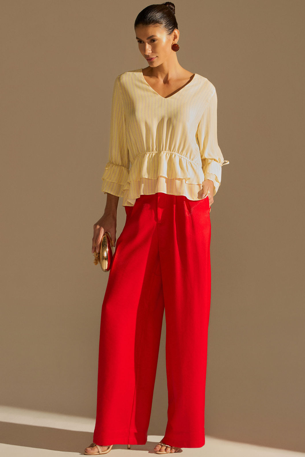 Bata de babados em chiffon listrado 96188 Linzzi