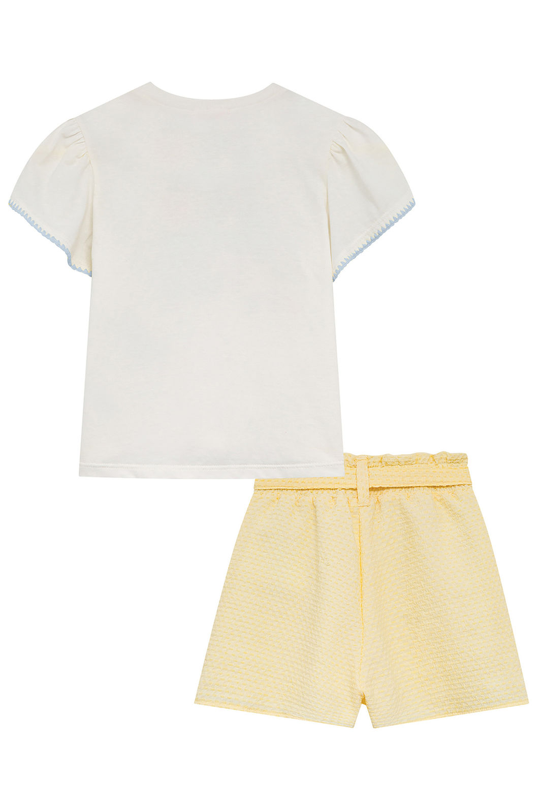 Conjunto de blusa em meia malha e shorts em tecido texturizado 95097 Kukiê Infantil Menina