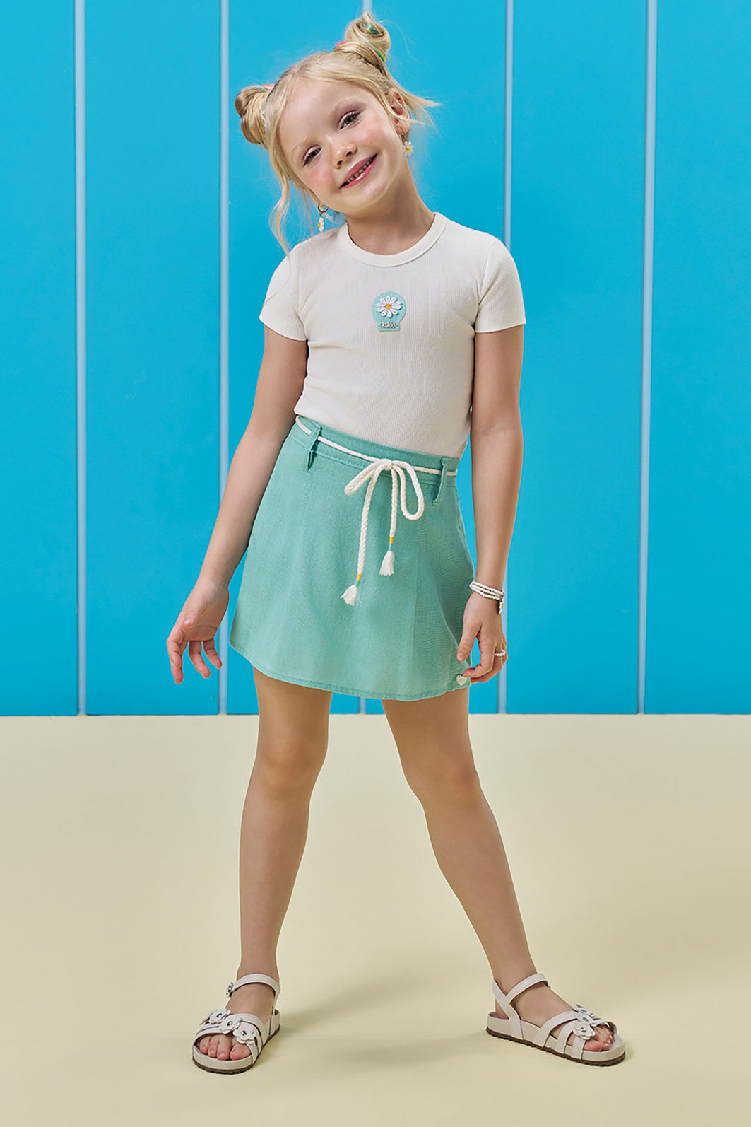 Conjunto de blusa em canelado liz e short saia em tecido brend de viscose 93640 Kukiê Infantil Menina Conjunto de blusa em canelado liz e short saia em tecido brend de viscose 93640 Kukiê Infantil Menina