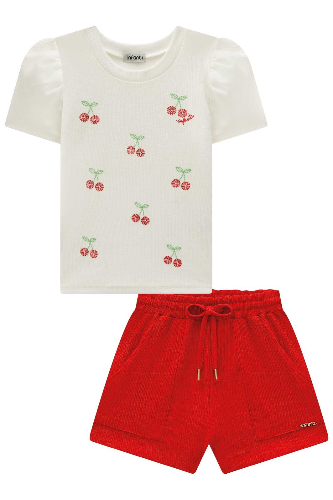 Conjunto de blusa em canelado liz e shorts em malha enrugada 96657 Infanti Infantil Menina Conjunto de blusa em canelado liz e shorts em malha enrugada 96657 Infanti Infantil Menina