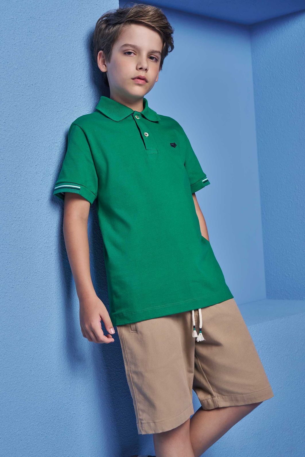 Conjunto de camisa polo em piquet com elastano e bermuda em sarja girassol com elastano 98974 Johnny Fox Teen Menino Conjunto de camisa polo em piquet com elastano e bermuda em sarja girassol com elastano 98974 Johnny Fox Teen Menino