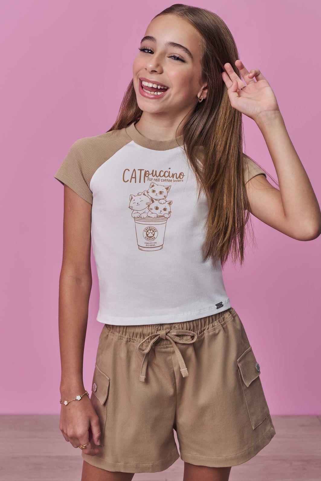 Conjunto de blusa em cotton e shorts em sarja com elastano 99086 Vic Teen Menina Conjunto de blusa em cotton e shorts em sarja com elastano 99086 Vic Teen Menina