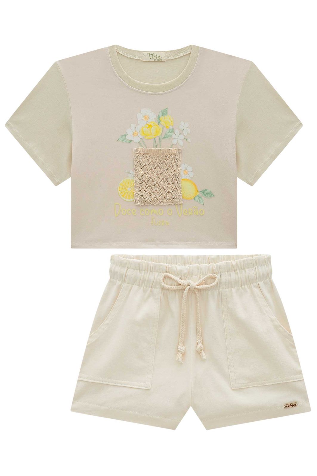 Conjunto de blusa em meia malha com shorts de sarja com elastano 98891 Infanti Infantil Menina Conjunto de blusa em meia malha com shorts de sarja com elastano 98891 Infanti Infantil Menina