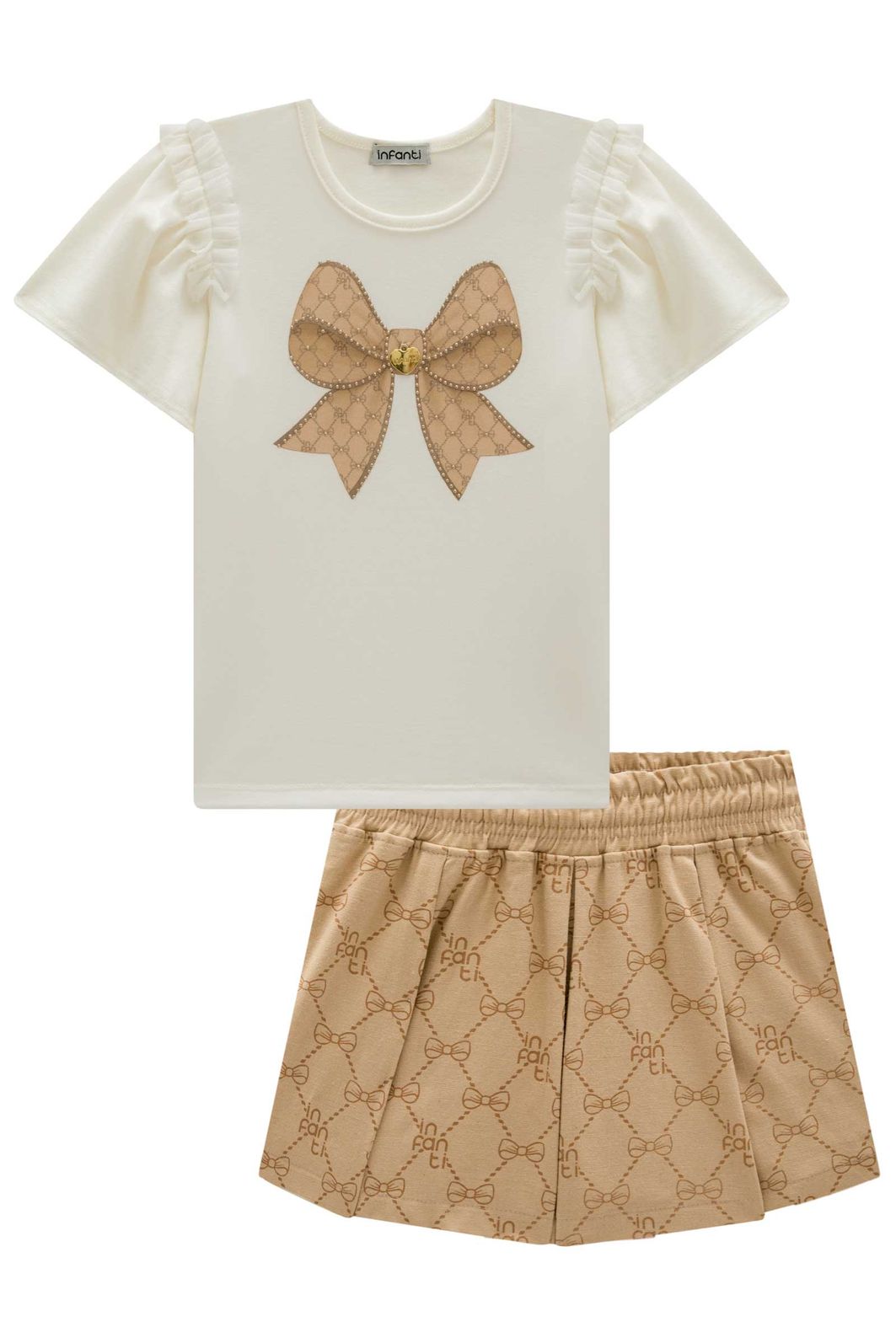 Conjunto de blusa em cotton e short saia em linho com elastano 98783 Infanti Infantil Menina Conjunto de blusa em cotton e short saia em linho com elastano 98783 Infanti Infantil Menina
