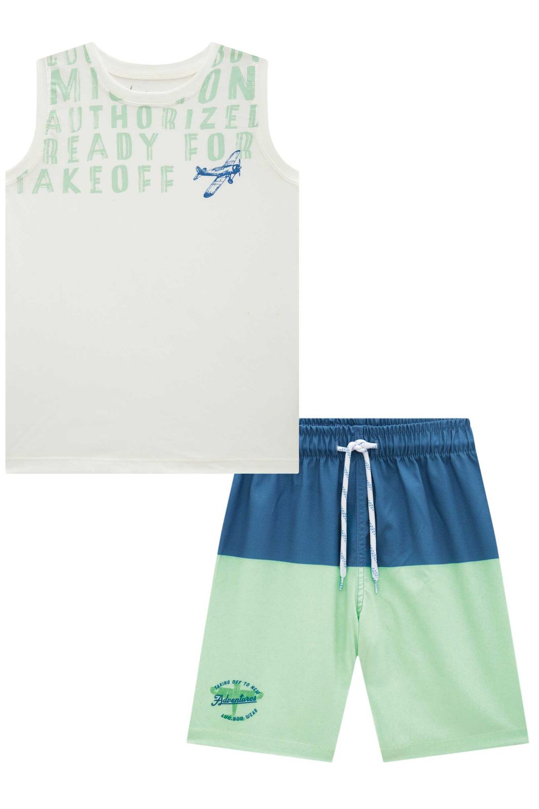 Conjunto de regata em meia malha e bermuda em nylon ergonomic com elastano 94562 LucBoo Infantil Menino Conjunto de regata em meia malha e bermuda em nylon ergonomic com elastano 94562 LucBoo Infantil Menino