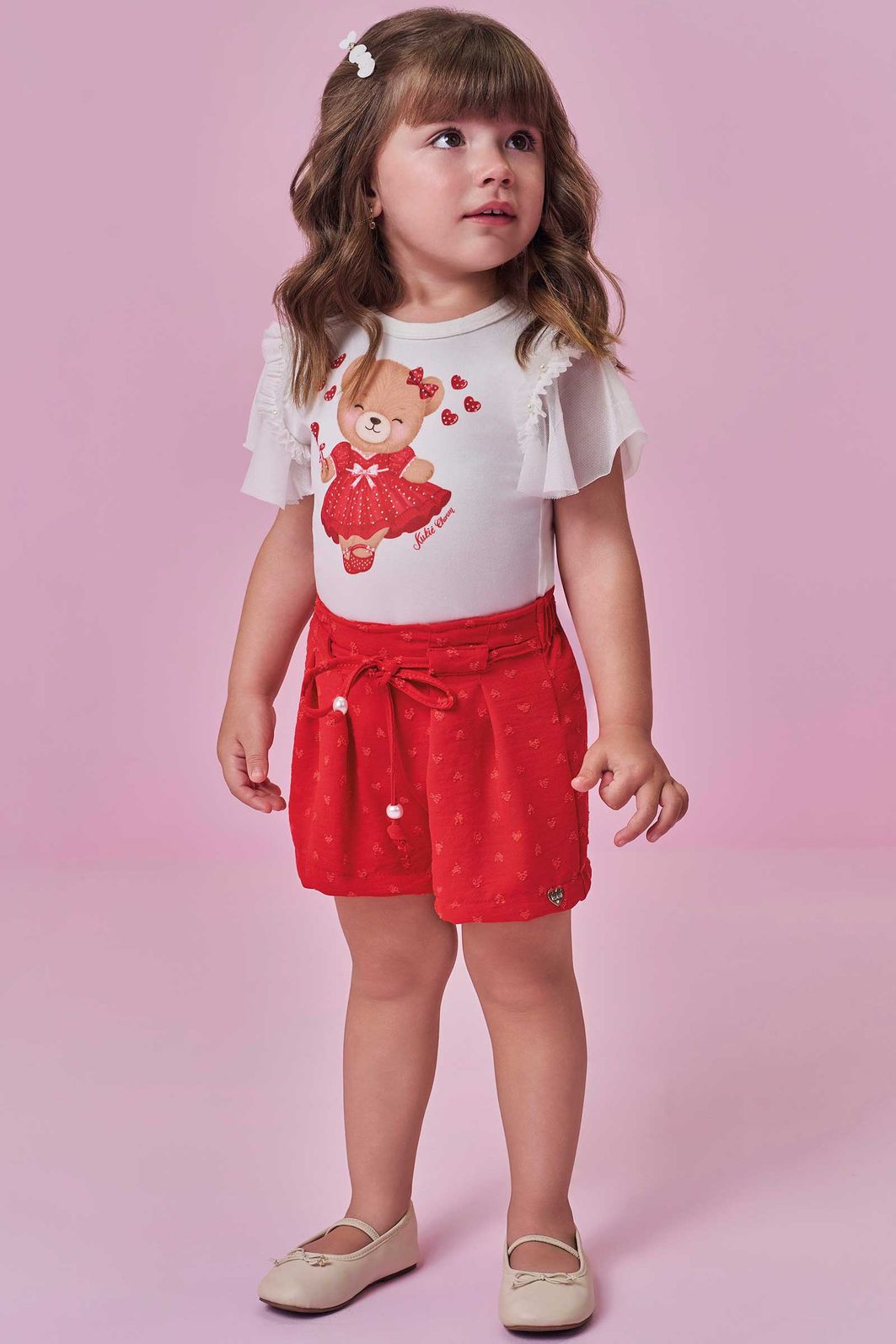 Conjunto de blusa em cotton e shorts em crepe textura 98672 Kukiê Infantil Menina Conjunto de blusa em cotton e shorts em crepe textura 98672 Kukiê Infantil Menina