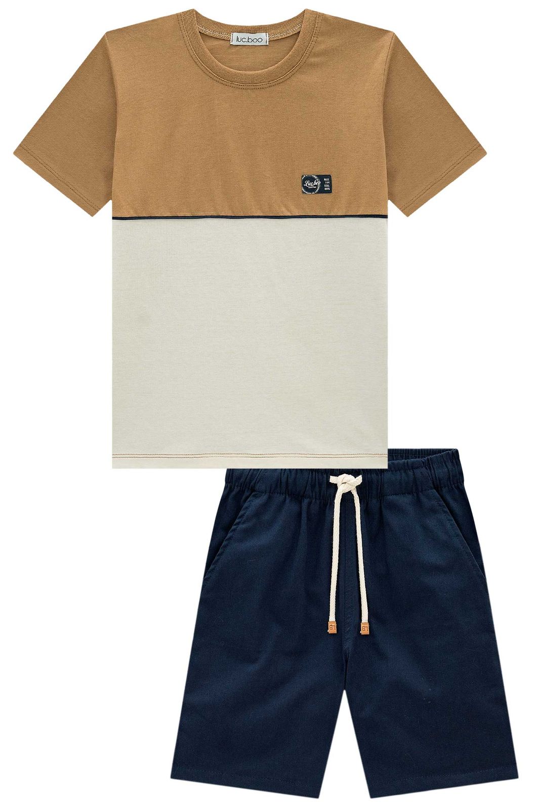 Conjunto de camiseta em meia malha e bermuda em sarja girassol com elastano 97913 LucBoo Infantil Menino Conjunto de camiseta em meia malha e bermuda em sarja girassol com elastano 97913 LucBoo Infantil Menino