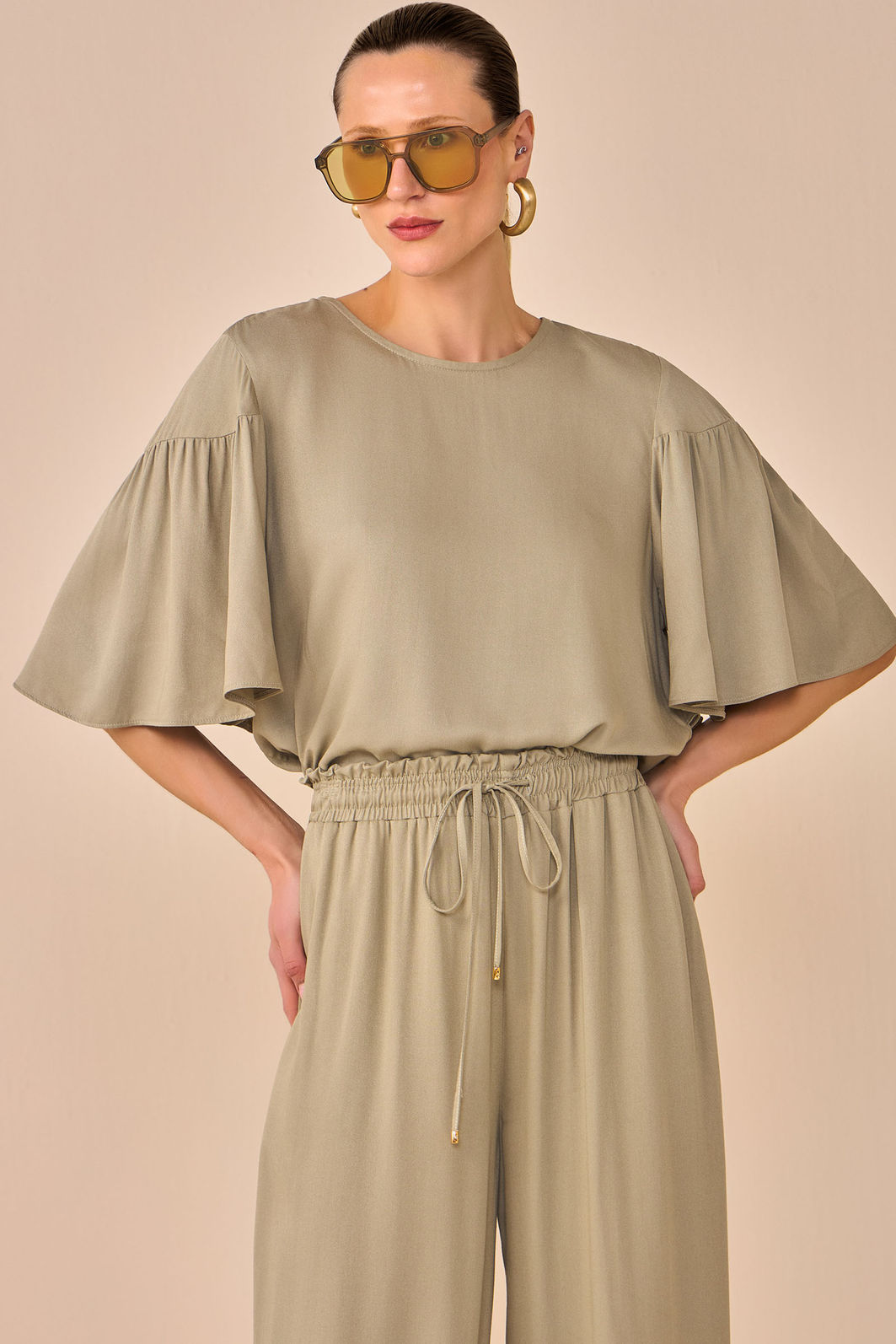 Conjunto de blusa e shorts em blend de viscose 96199 Linzzi