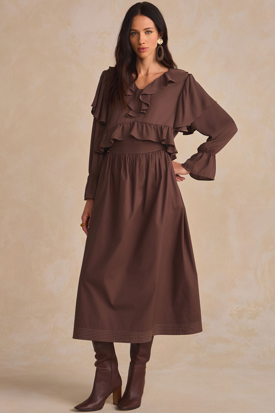 Saia maxi midi em tricoline com elastano com shorts forro em malha 90521 Linzzi