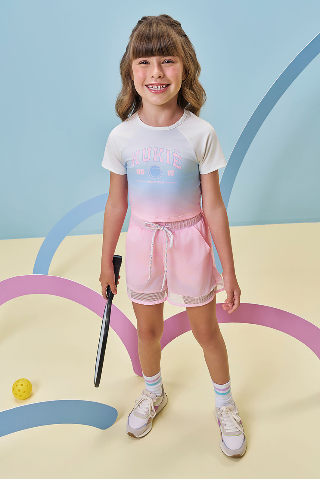 Conjunto de blusa em malha com proteção UV50+ e shorts em air tech e tela 96958 Kukiê Infantil Menina Conjunto de blusa em malha com proteção UV50+ e shorts em air tech e tela 96958 Kukiê Infantil Menina