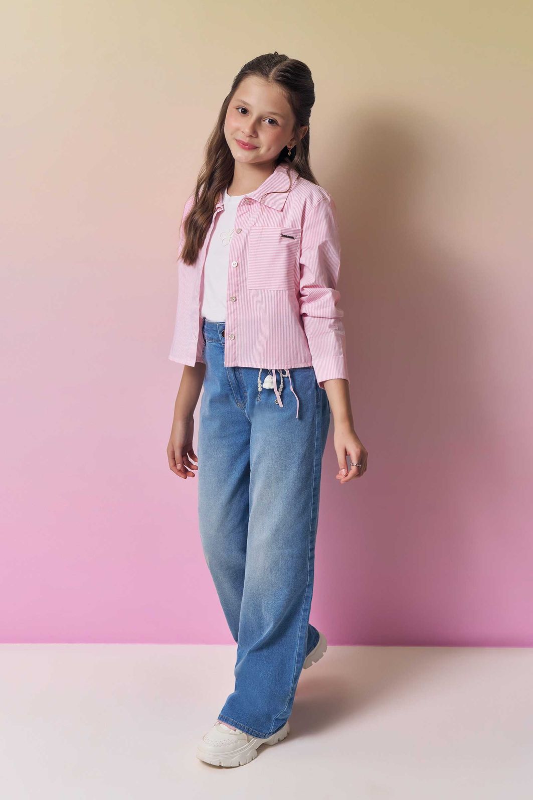 Calça wide leg em jeans com elastano 95001 Vic Teen Menina Calça wide leg em jeans com elastano 95001 Vic Teen Menina