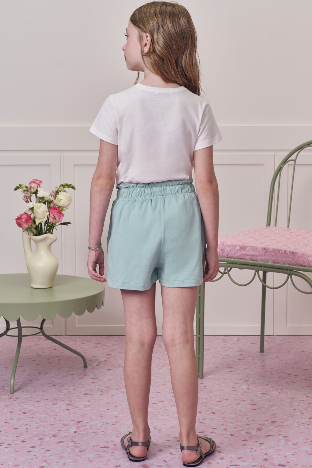Conjunto de blusa em meia malha e short saia em piquet 99126 Infanti Infantil Menina