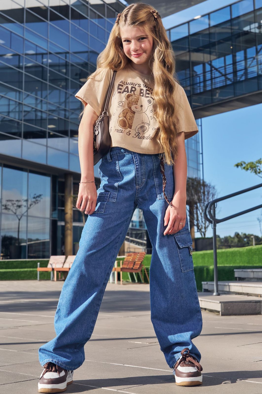 Calça wide leg cargo em jeans 95589 Vic Teen Menina Calça wide leg cargo em jeans 95589 Vic Teen Menina