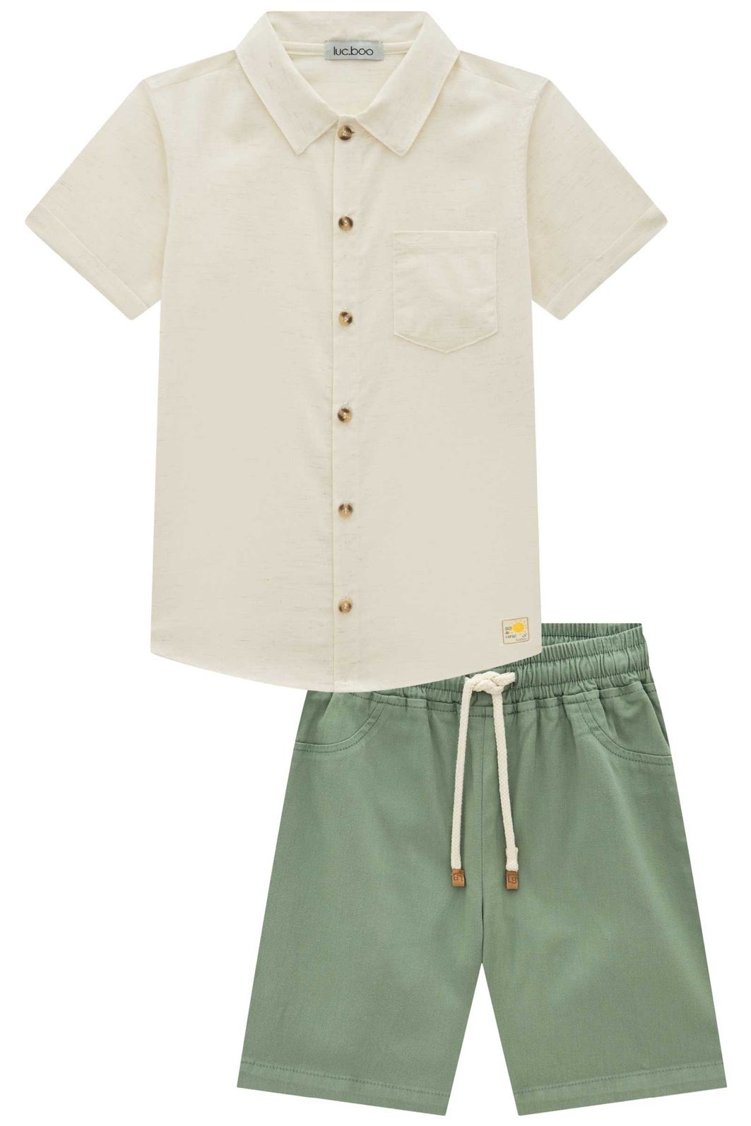 Conjunto de camisa em linho deluxe e bermuda em sarja stretch com elastano 96403 LucBoo Infantil Menino Conjunto de camisa em linho deluxe e bermuda em sarja stretch com elastano 96403 LucBoo Infantil Menino