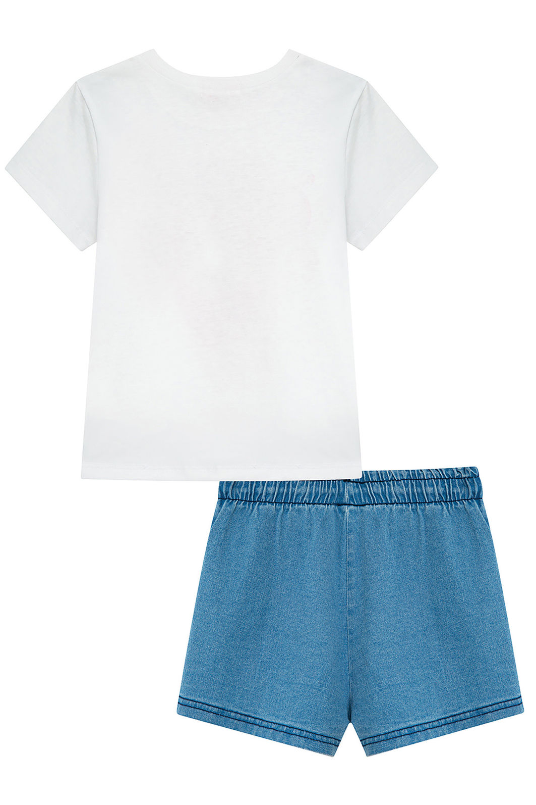 Conjunto de blusa em meia malha e short saia em jeans com elastano 97132 Kukiê Infantil Menina Conjunto de blusa em meia malha e short saia em jeans com elastano 97132 Kukiê Infantil Menina