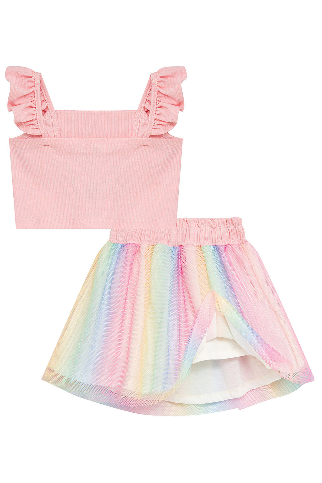 Conjunto de blusa  em canelado e saia em tela (com shorts embutido) 96597 Kukiê Infantil Menina