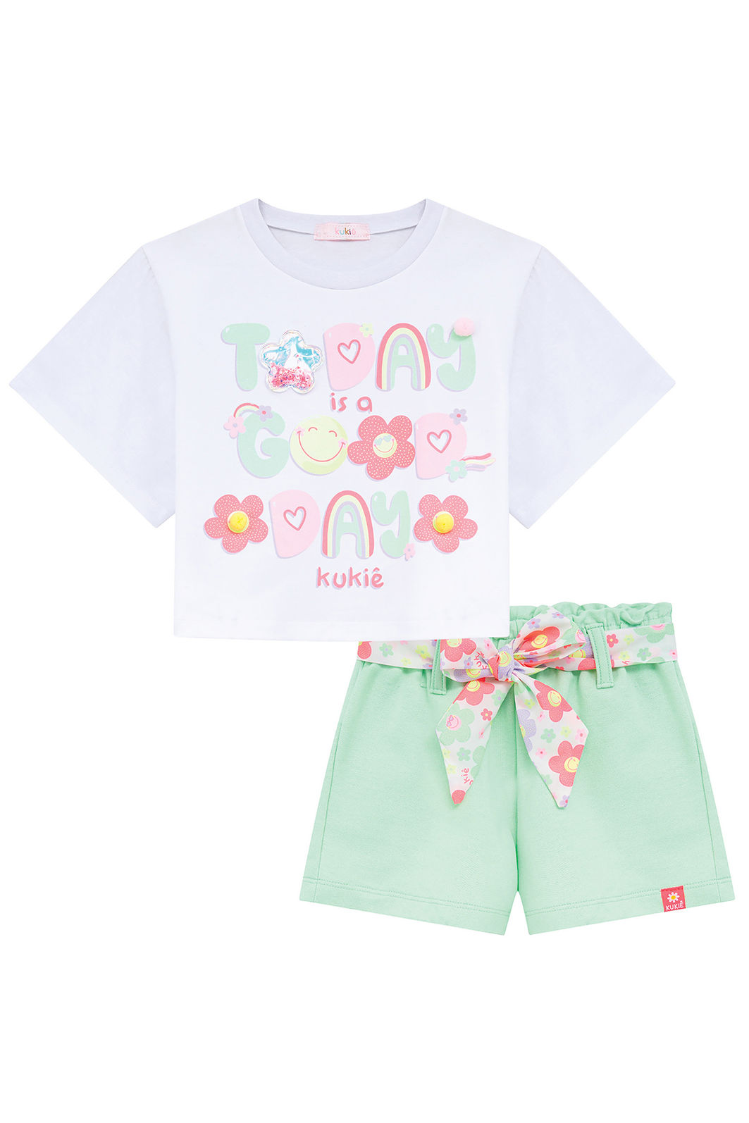 Conjunto de blusa em meia malha e shorts em moletom sem pelúcia 96580 Kukiê Infantil Menina Conjunto de blusa em meia malha e shorts em moletom sem pelúcia 96580 Kukiê Infantil Menina
