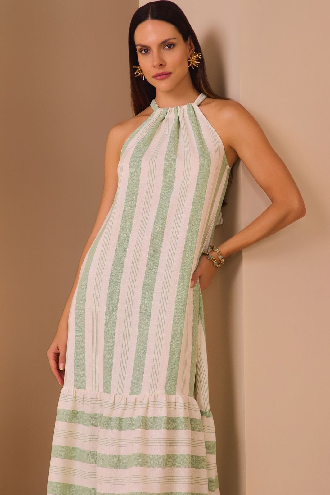 Vestido maxi midi em blend de linho listrado 97646 Linzzi Vestido maxi midi em blend de linho listrado 97646 Linzzi