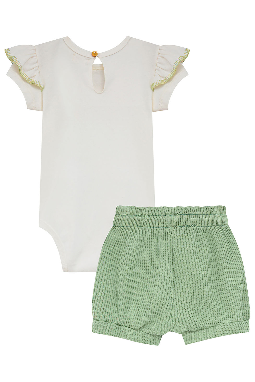 Conjunto de body em suedine e shorts em malha big waffle 95547 Kukiê Bebê Menina Conjunto de body em suedine e shorts em malha big waffle 95547 Kukiê Bebê Menina