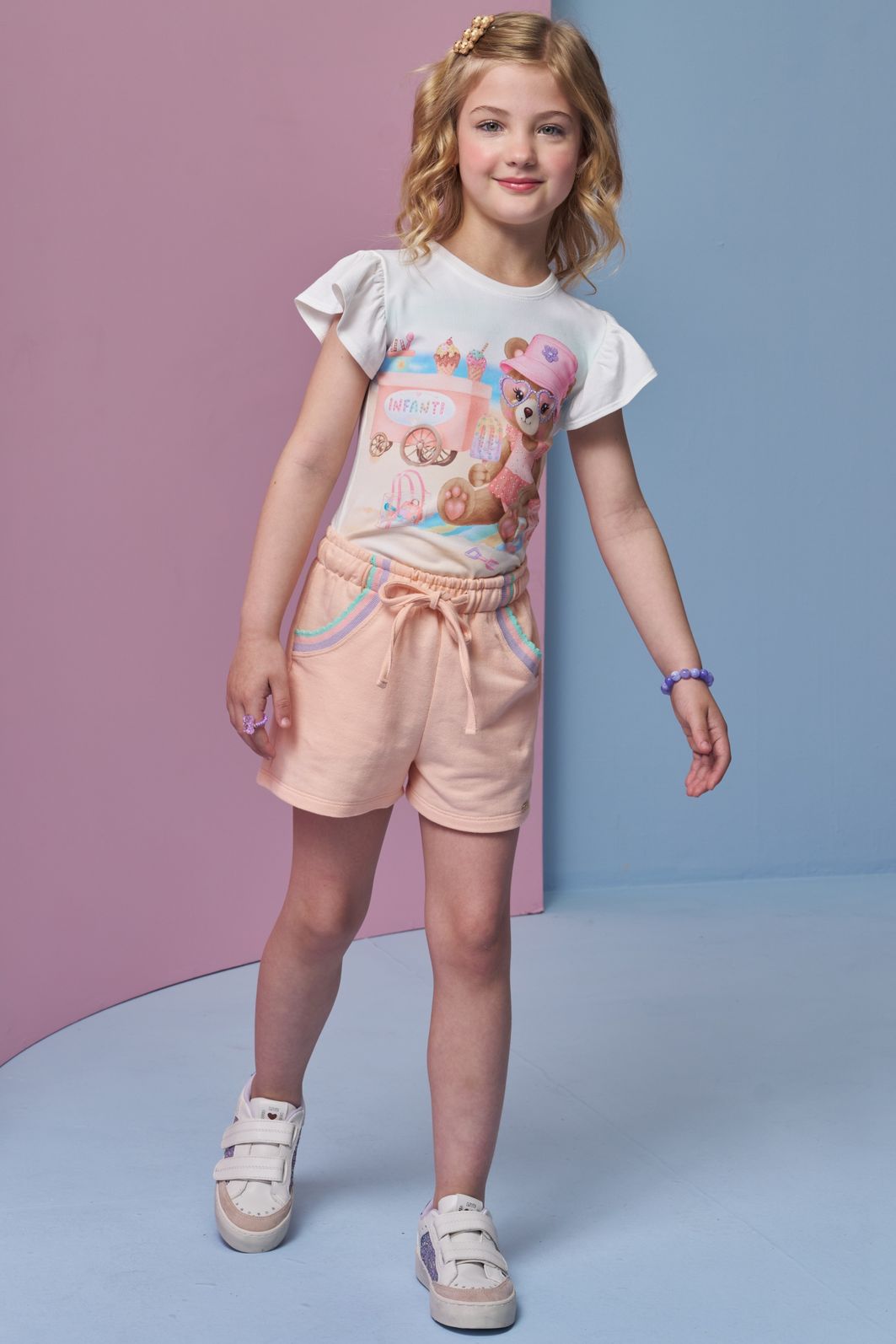 Conjunto de blusa em meia malha e shorts em moletom sem pelúcia 95412 Infanti Infantil Menina Conjunto de blusa em meia malha e shorts em moletom sem pelúcia 95412 Infanti Infantil Menina