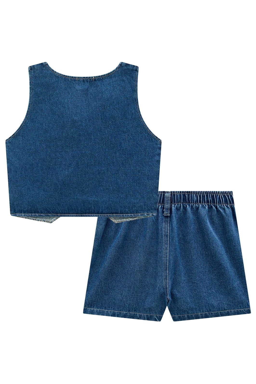 Conjunto de colete e short em jeans 98881 Vic Teen Menina