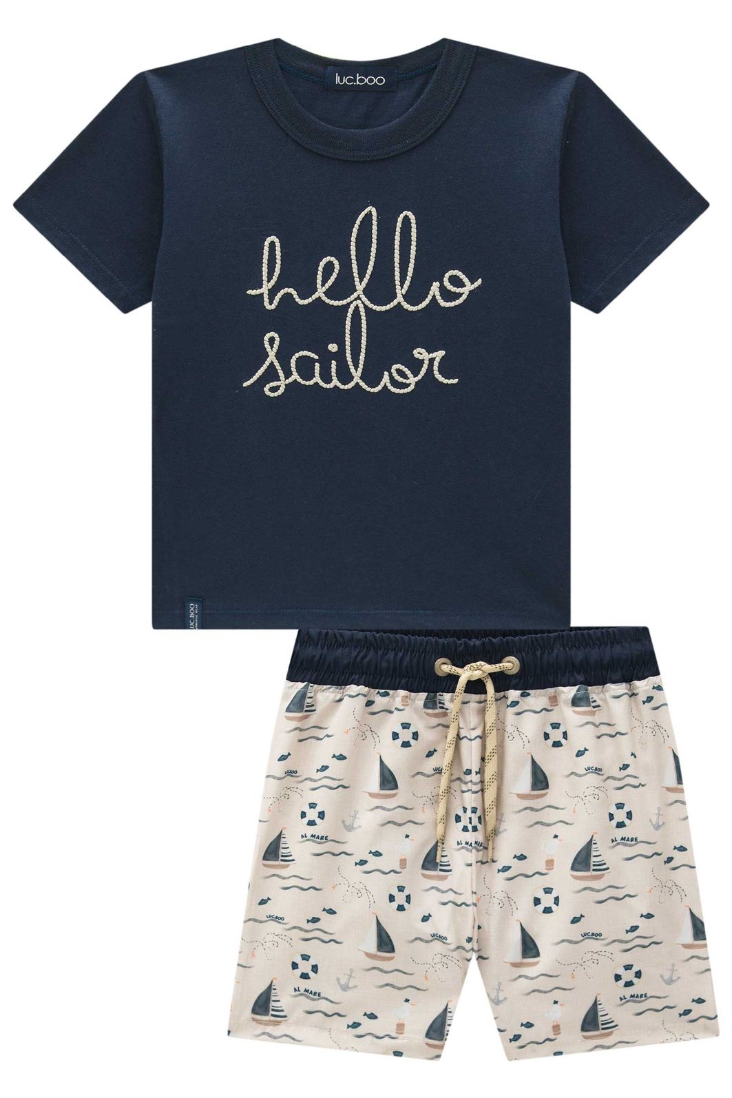 Conjunto de camiseta em meia malha e bermuda em nylon ergonomic com elastano 95453 LucBoo Infantil Menino Conjunto de camiseta em meia malha e bermuda em nylon ergonomic com elastano 95453 LucBoo Infantil Menino