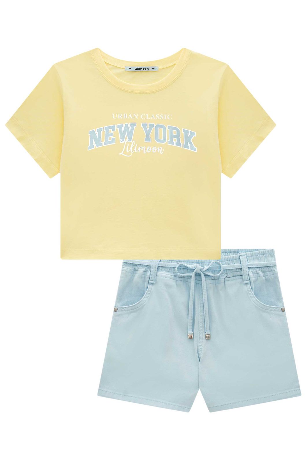 Conjunto de blusa em meia malha e shorts em sarja com elastano 98956 Lilimoon Teen Menina Conjunto de blusa em meia malha e shorts em sarja com elastano 98956 Lilimoon Teen Menina