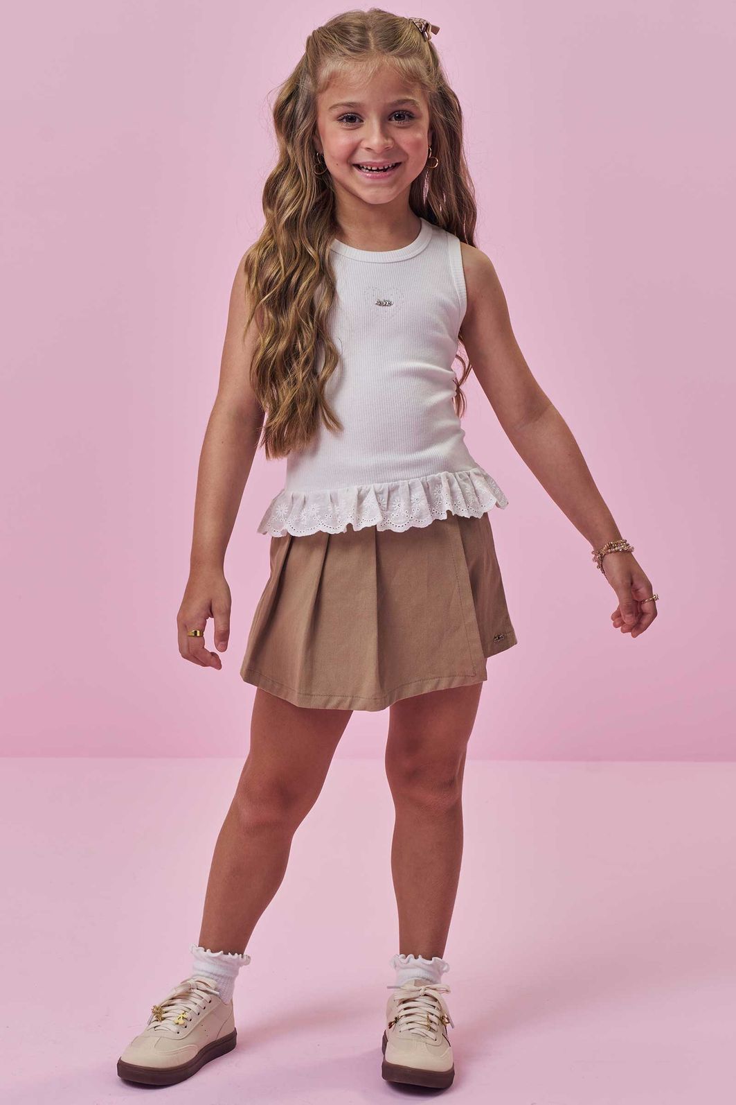 Shorts saia em sarja com elastano 98468 Kukiê Infantil Menina Shorts saia em sarja com elastano 98468 Kukiê Infantil Menina