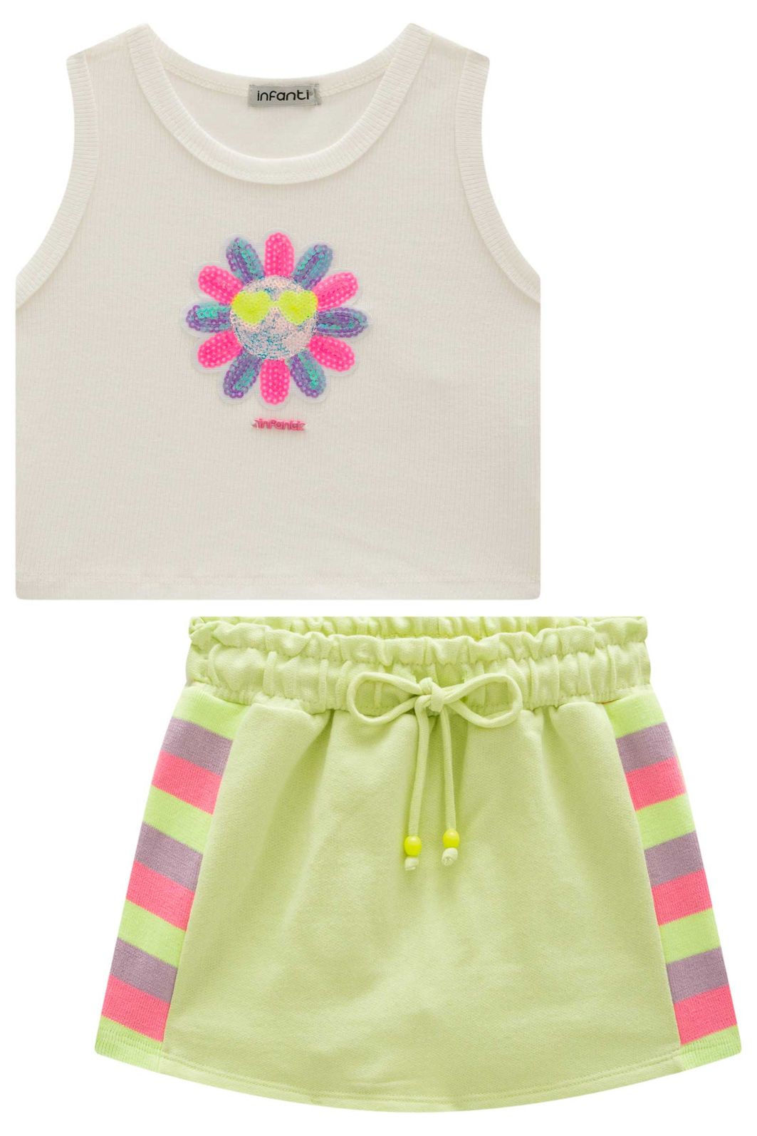 Conjunto de regata em canelado liz e short saia em moletom sem pelúcia 98379 Infanti Infantil Menina