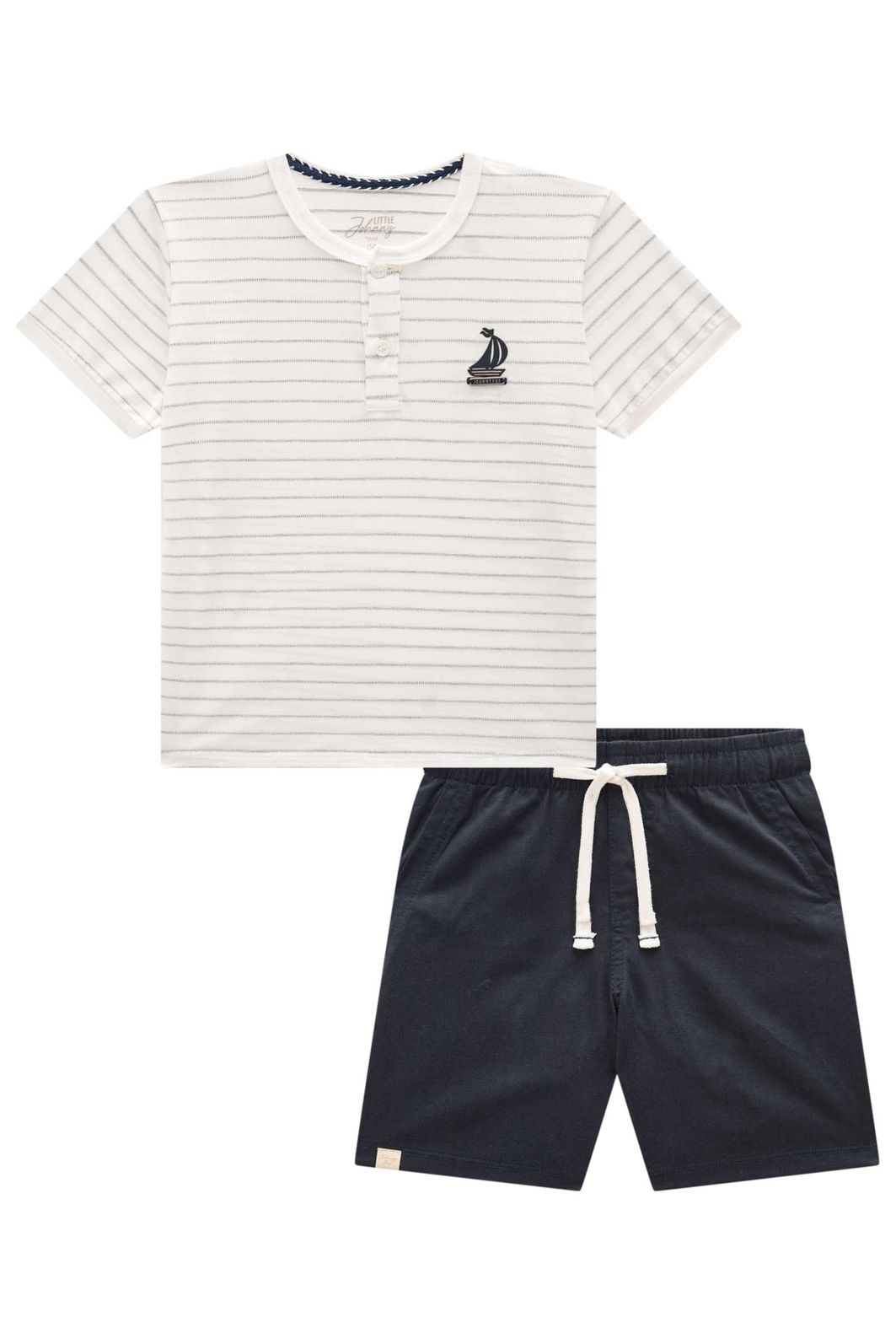 Conjunto de camiseta em malha pontilhada e bermuda em linho santorine com elastano 95766 Johnny Fox Teen Menino