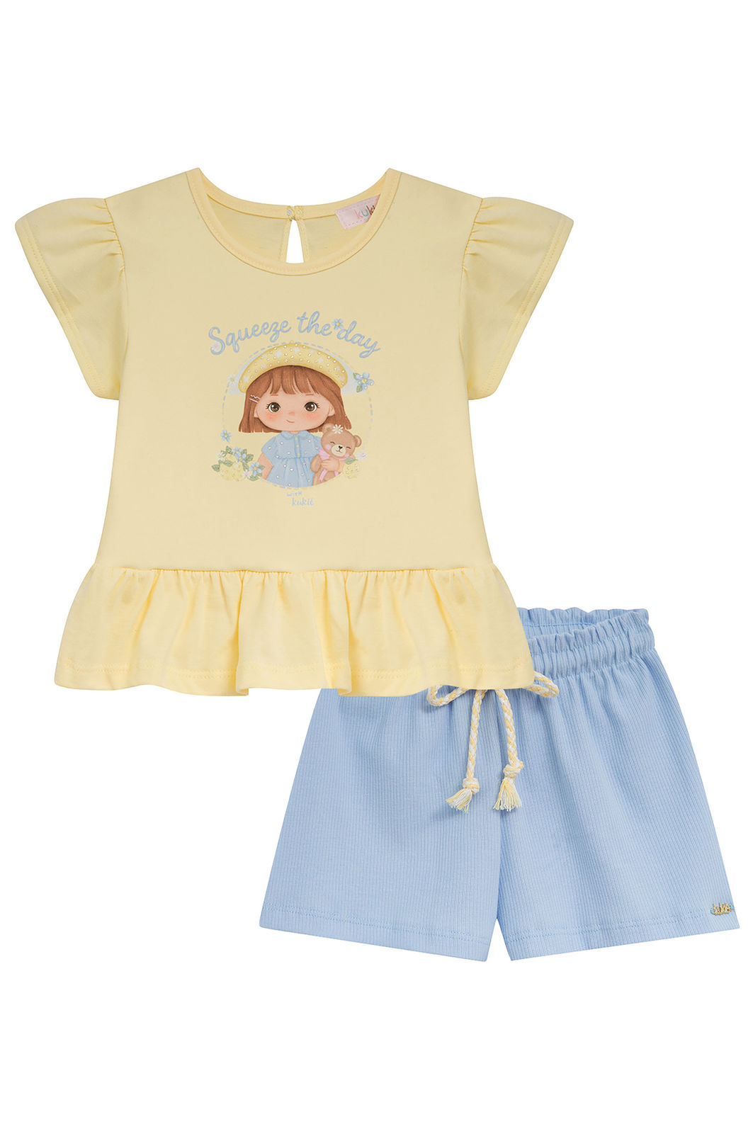 Conjunto de bata em meia malha e shorts em canelado 95217 Kukiê Infantil Menina Conjunto de bata em meia malha e shorts em canelado 95217 Kukiê Infantil Menina