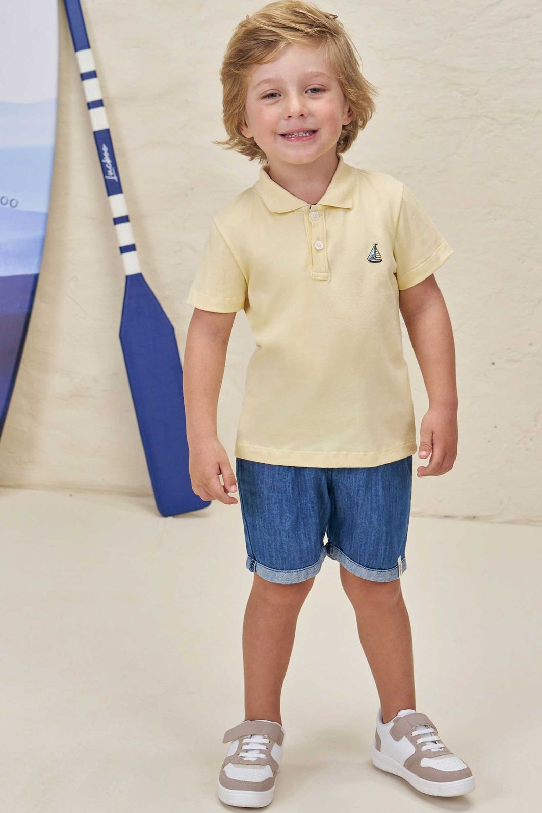 Conjunto de camisa polo em piquet com elastano e bermuda em jeans benício com elastano 98233 LucBoo Infantil Menino Conjunto de camisa polo em piquet com elastano e bermuda em jeans benício com elastano 98233 LucBoo Infantil Menino