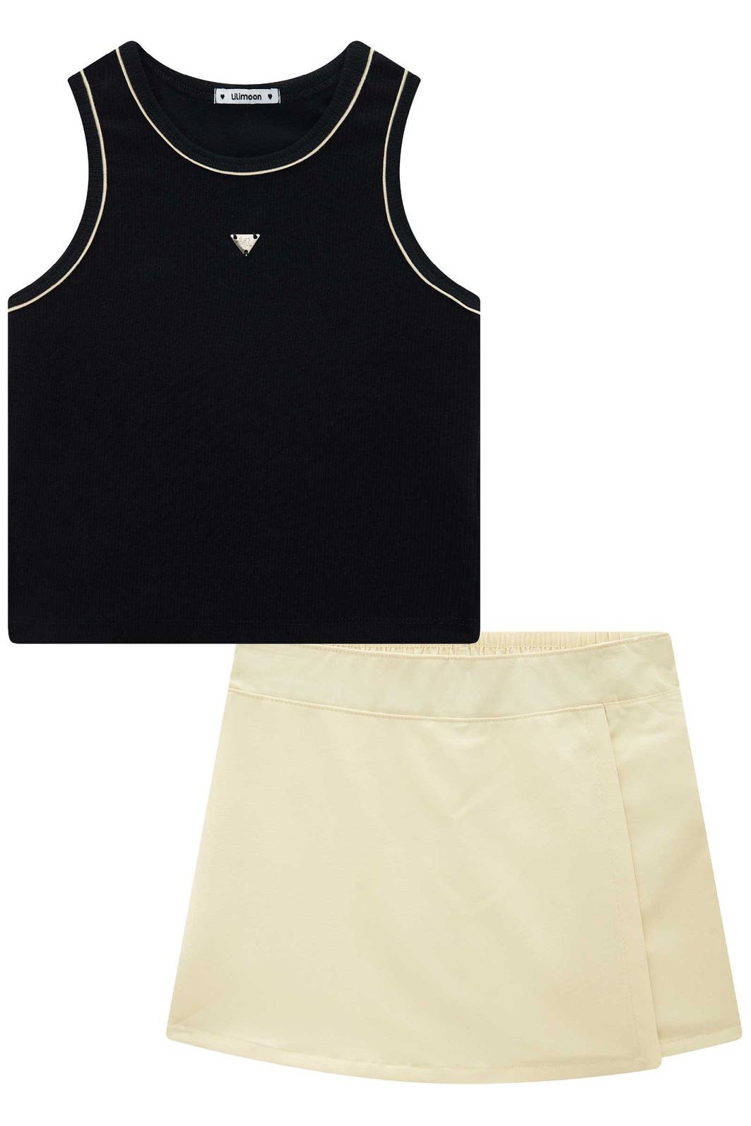 Conjunto de regata em canelado liz e short saia em tecido plano de viscose 94628 Lilimoon Teen Menina Conjunto de regata em canelado liz e short saia em tecido plano de viscose 94628 Lilimoon Teen Menina