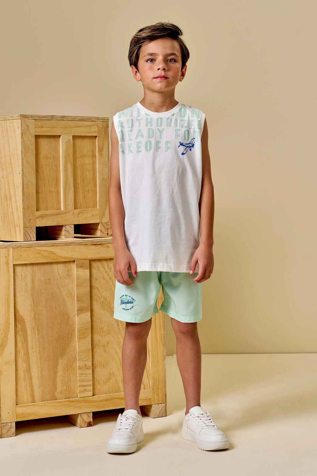 Conjunto de regata em meia malha e bermuda em nylon ergonomic com elastano 94562 LucBoo Infantil Menino Conjunto de regata em meia malha e bermuda em nylon ergonomic com elastano 94562 LucBoo Infantil Menino