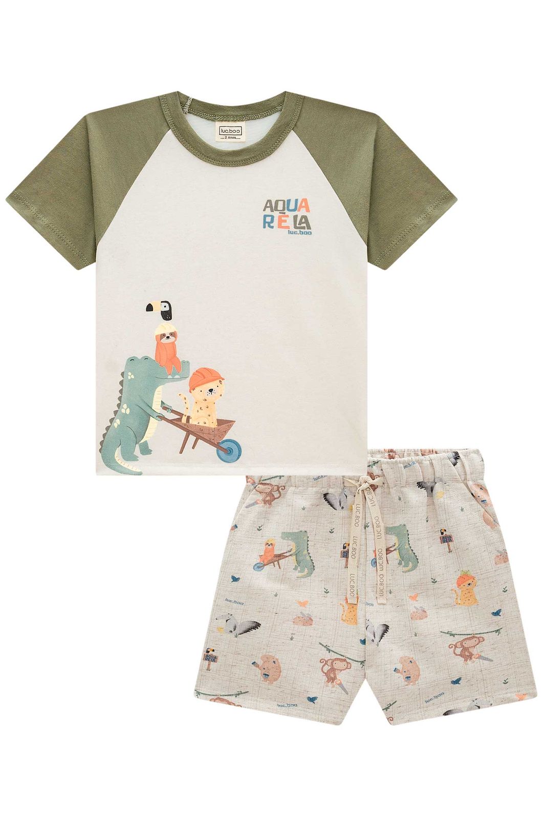 Conjunto de camiseta em malha fresh com elastano e bermuda em moletom linho sem pelúcia 98208 LucBoo Bebê Menino Conjunto de camiseta em malha fresh com elastano e bermuda em moletom linho sem pelúcia 98208 LucBoo Bebê Menino
