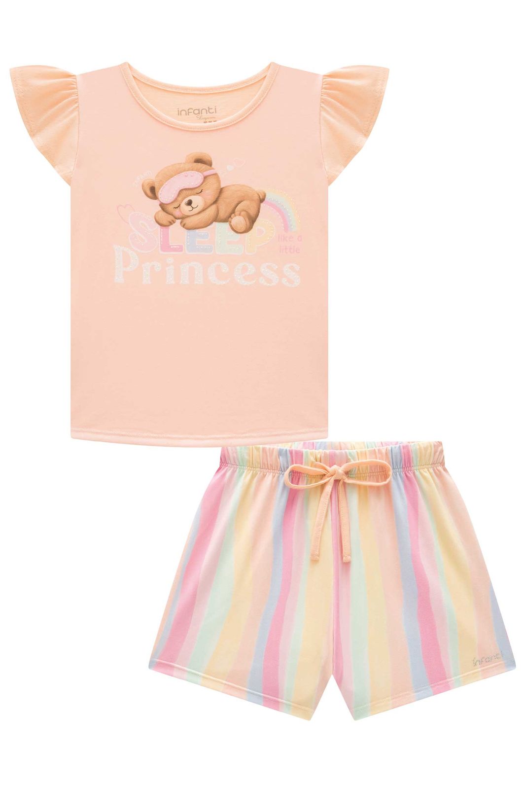 Conjunto de pijama de blusa em meia malha e shorts em malha comfy 96211 Infanti Infantil Menina