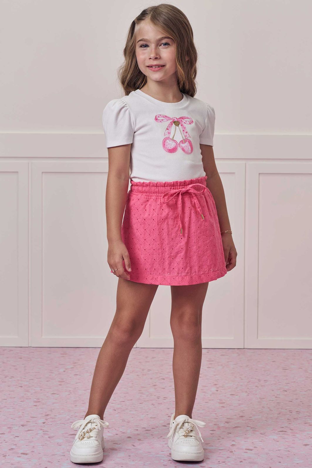 Conjunto de blusa em canelado liz e shorts saia em laise verano 96784 Infanti Infantil Menina Conjunto de blusa em canelado liz e shorts saia em laise verano 96784 Infanti Infantil Menina