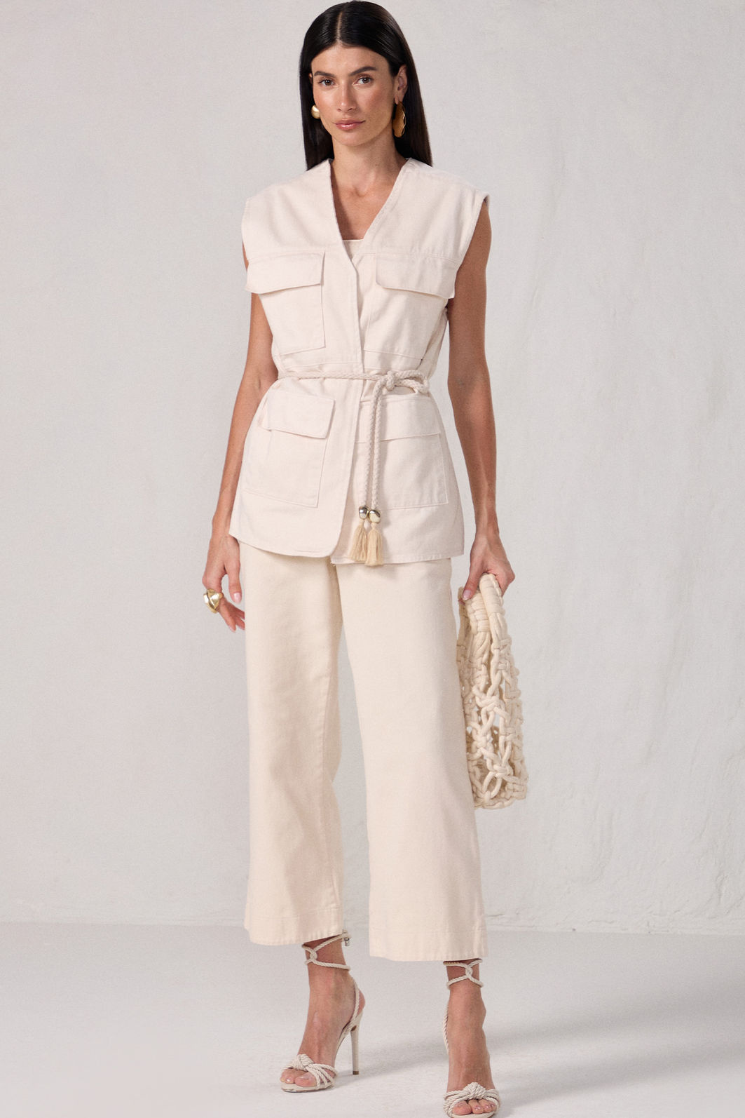 Calça maxi midi em sarja com cinto de corda 83334 Linzzi Calça maxi midi em sarja com cinto de corda 83334 Linzzi