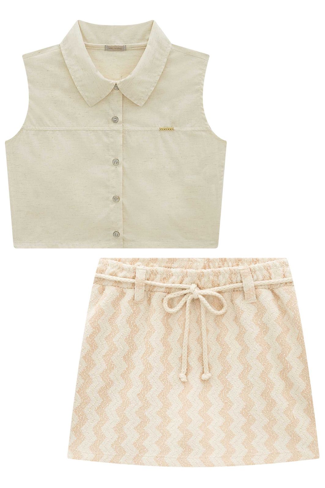 Conjunto de camisa em linho e short saia em malha resort 94412 Vic Teen Menina Conjunto de camisa em linho e short saia em malha resort 94412 Vic Teen Menina